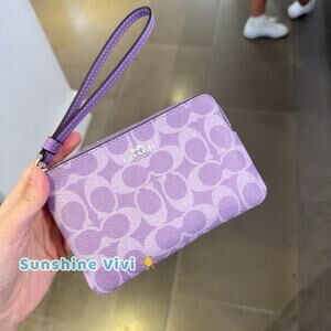 NWT Coach Corner Zip Wristlet In Signature Canvas CAQ75 Silver/Iris